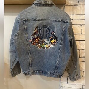 Vintage 90s Looney Tunes Denim Jacket Warner Bros Embroidered Cartoon